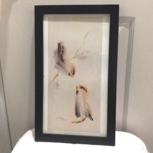 Framed  Signed by Jo Myers Walker, Watercolor Birds "Charles & Judy"  15" X 9"